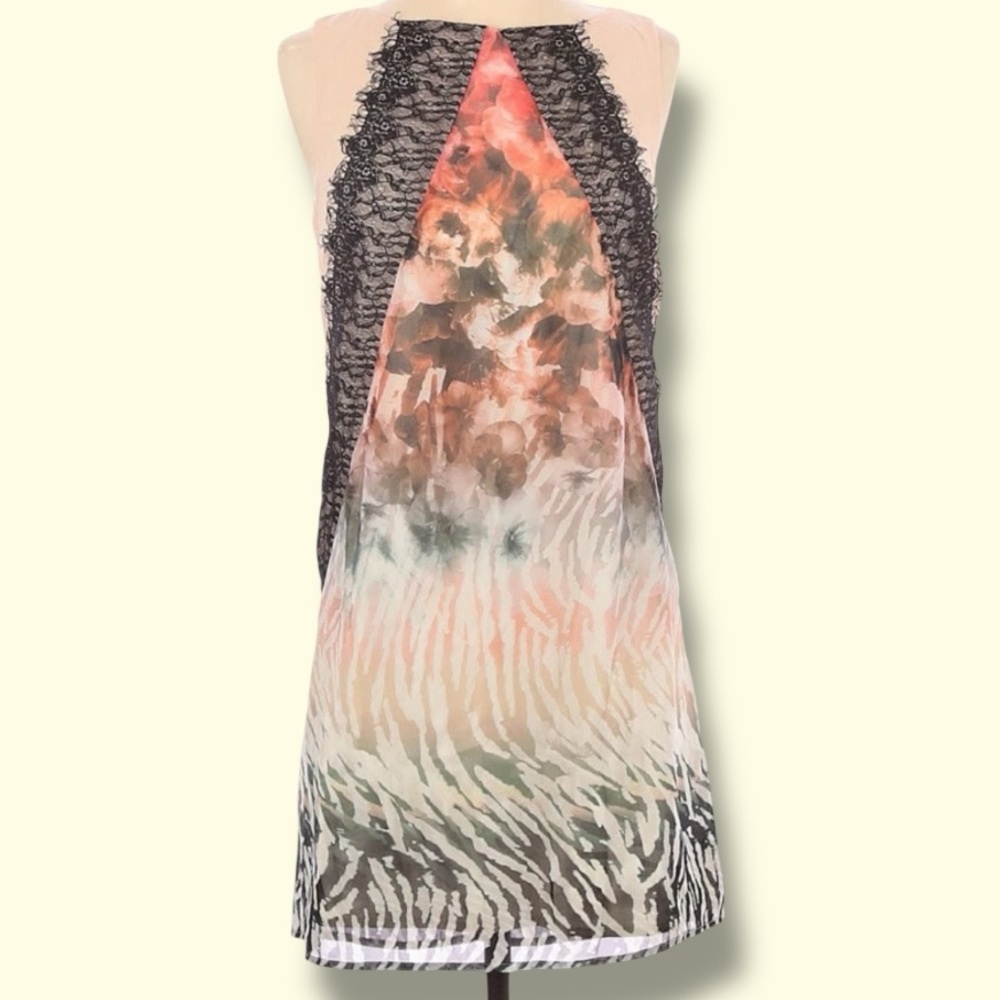 Bebe Neutral Illusion Print Eyelash Lace Sheath Dress Size 4 GORGEOUS! - Picture 7 of 10